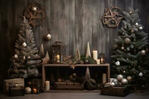 Rustic and cozy Christmas decorations. Generative AI photo