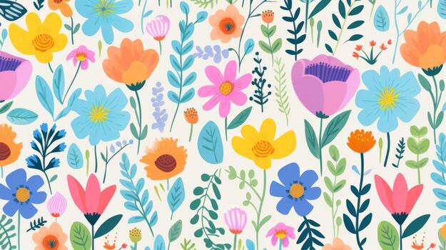 Vibrant flower pattern on a clean white backdrop. Generative AI photo