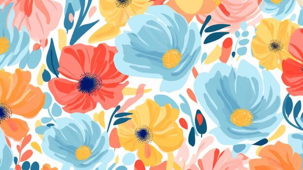 Vibrant floral pattern on a clean white background. Generative AI photo