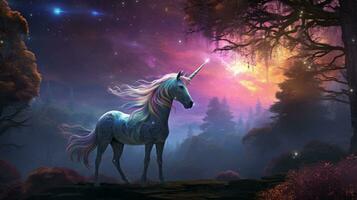 Twilight Unicorn under enchanted sky. Generative AI photo