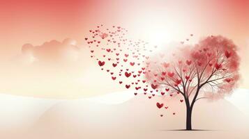 Hearts flying out of a tree. Generative AI photo