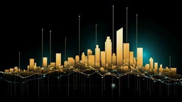 Bar chart with lines and dots on a black background. Generative AI photo