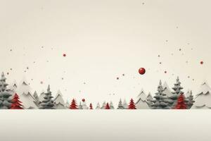 Christmas scene with trees and a red ball. Generative AI photo