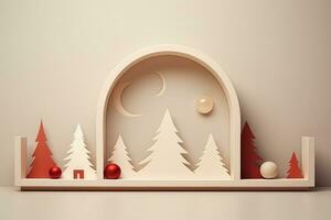 Shelf with a christmas scene on it. Generative AI photo