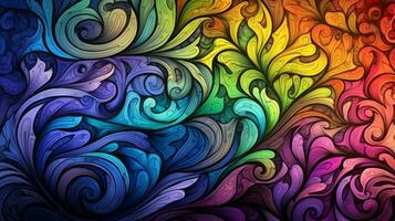 Abstract and vibrant swirls and waves on a colorful background. Generative AI photo