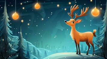 Festive holiday illustration with cartoon reindeer and stars. Generative AI photo