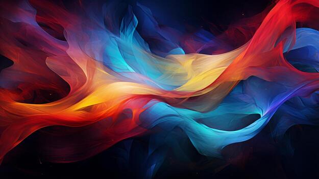 A vibrant abstract painting on a dark canvas. Generative AI photo