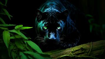 Majestic panther with piercing green eyes. Generative AI photo