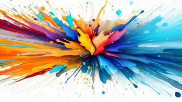 Colorful paint splatters on a clean white canvas. Generative AI photo