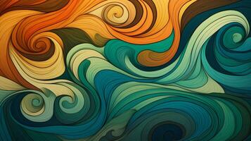 An abstract painting with vibrant waves and swirling patterns. Generative AI photo