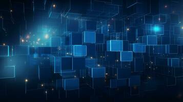 Blue abstract with cubes and lights. Generative AI photo