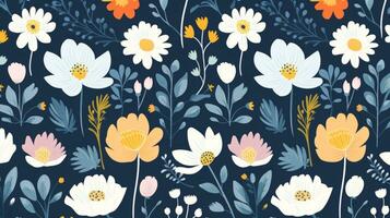 Delightful and whimsical flower pattern with a hand drawn feel. Generative AI photo