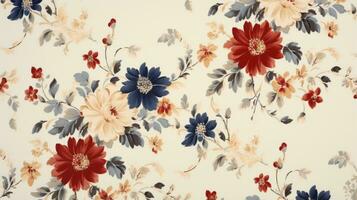 Vibrant floral wallpaper with red, white, and blue flowers. Generative AI photo