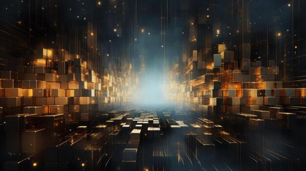 Cubes in a dark room. Generative AI photo