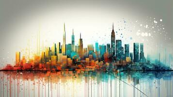 Colorful city skyline painting. Generative AI photo