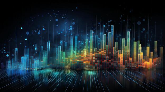 Glowing cityscape with lines. Generative AI photo