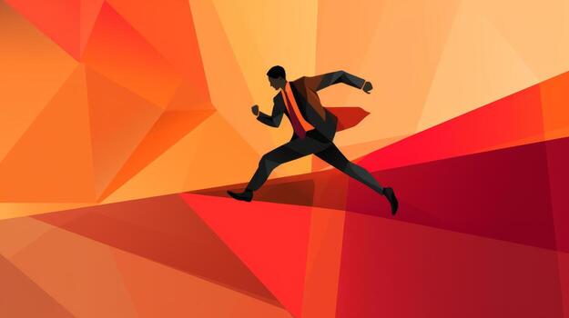Businessman running across a vibrant backdrop. Generative AI photo