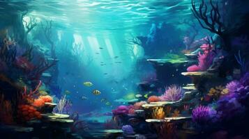 Surreal Underwater World Painting. Generative AI photo