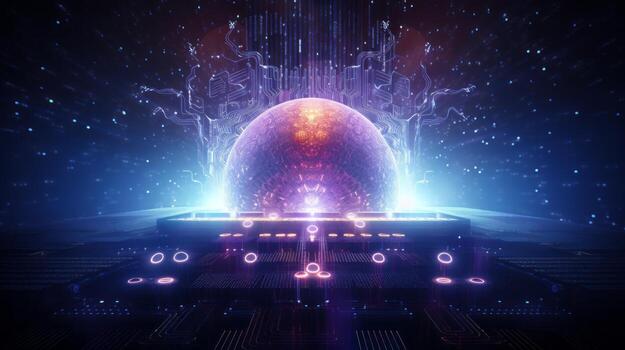 Radiant AI backdrop, AI's essence captured. Generative AI photo