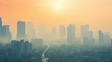 contaminado aire en ciudad con niebla tóxica y bruma. generativo ai foto