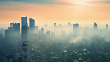 contaminado aire terminado niebla tóxica cubierto paisaje urbano generativo ai foto