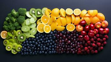 Rainbow of fruits spectrum of vitamins. Generative AI photo