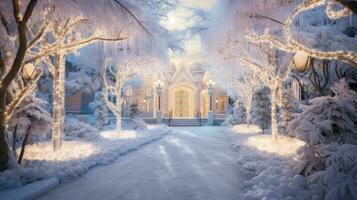 Radiant winter wonderland, Christmas enchantment. Generative AI photo