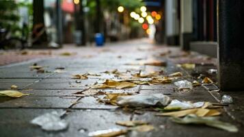 Littered sidewalks with food wrappers. Generative AI photo