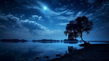 Tranquil Moonlit Night. Generative AI photo