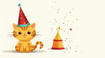 Cat with Birthday Hat. Generative AI photo