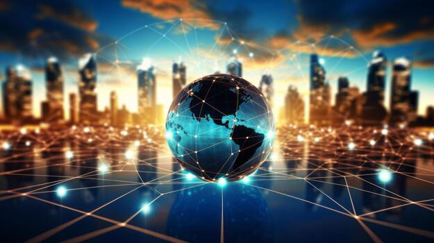 Global trade on digital business backdrop, symbolizing connectivity. Generative AI photo