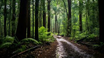 sereno bosque caminar. generativo ai foto