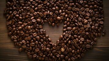 Coffee beans in circular pattern. Generative AI photo