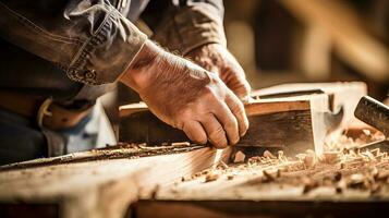 Carpenter carving wood. Generative AI photo