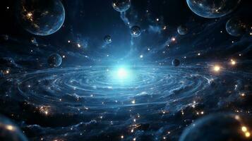 Image of a space scene with planets and stars. Generative AI photo