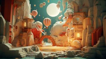Showcasing dimensional storytelling in 3D scene. Generative AI photo