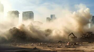 Air pollution from construction site with dust and debris. Generative AI photo