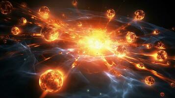 Abstract depiction of nuclear fusion reactions. Generative AI photo