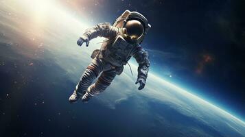 Astronaut floating in space above the earth. Generative AI photo