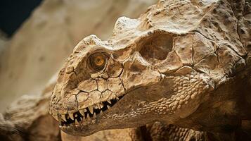 Up close view of Protoceratops dinosaur fossil. Generative AI photo