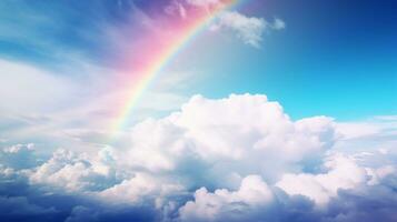 Rainbow peeking through dramatic clouds. Generative AI photo