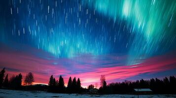 Time lapse aurora borealis dancing sky. Generative AI photo