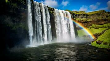 arco iris detrás un cascada. generativo ai foto