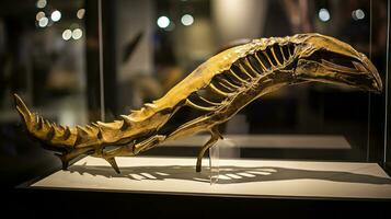 Velociraptor claw replica in museum. Generative AI photo