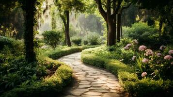 Garden of personal growth path. Generative AI photo