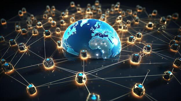 Network of Interconnected IoT Devices. Generative AI photo
