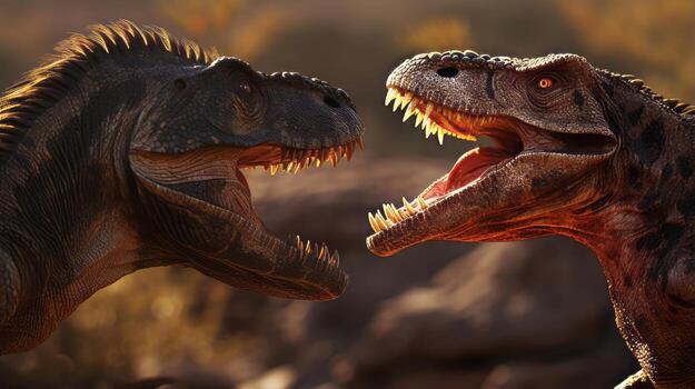 Velociraptors in territorial dispute. Generative AI photo