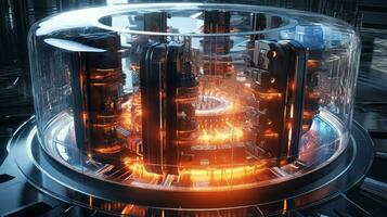 Futuristic nuclear fusion concept with magnetic confinement. Generative AI photo