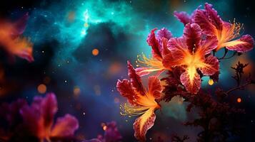 Cosmic nebula ablaze colorful gases. Generative AI photo
