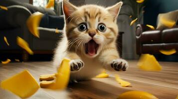 Classic Comedy Cat on Banana Peel. Generative AI photo
